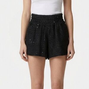 IRO Paris Hetani Short Black HighWaist Women's Size 34 US XS 2 Tweed Chic Sequin